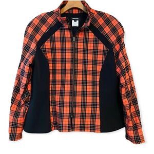 Mikane Sz 14 Red Buffalo Plaid Zip Up Sporty Collared Black Trim Jacket